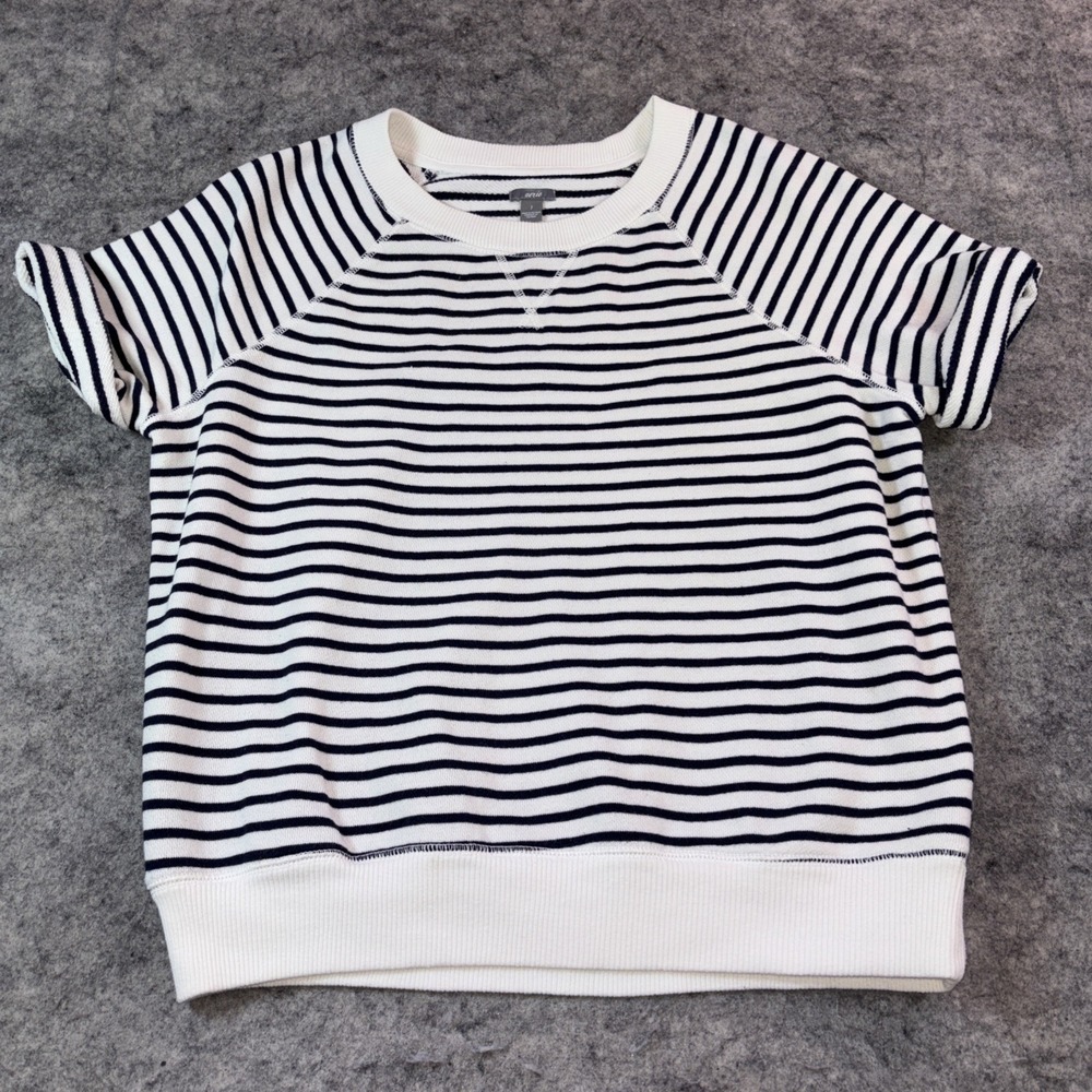 Aerie Striped Terry Top Women's Small Navy & White Roll Sleeve Beach Natucal